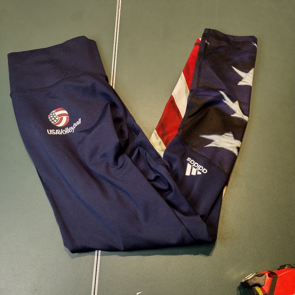 Adidas USA Volleyball Women's Ladies Tights Sz Med Red White Blue.
